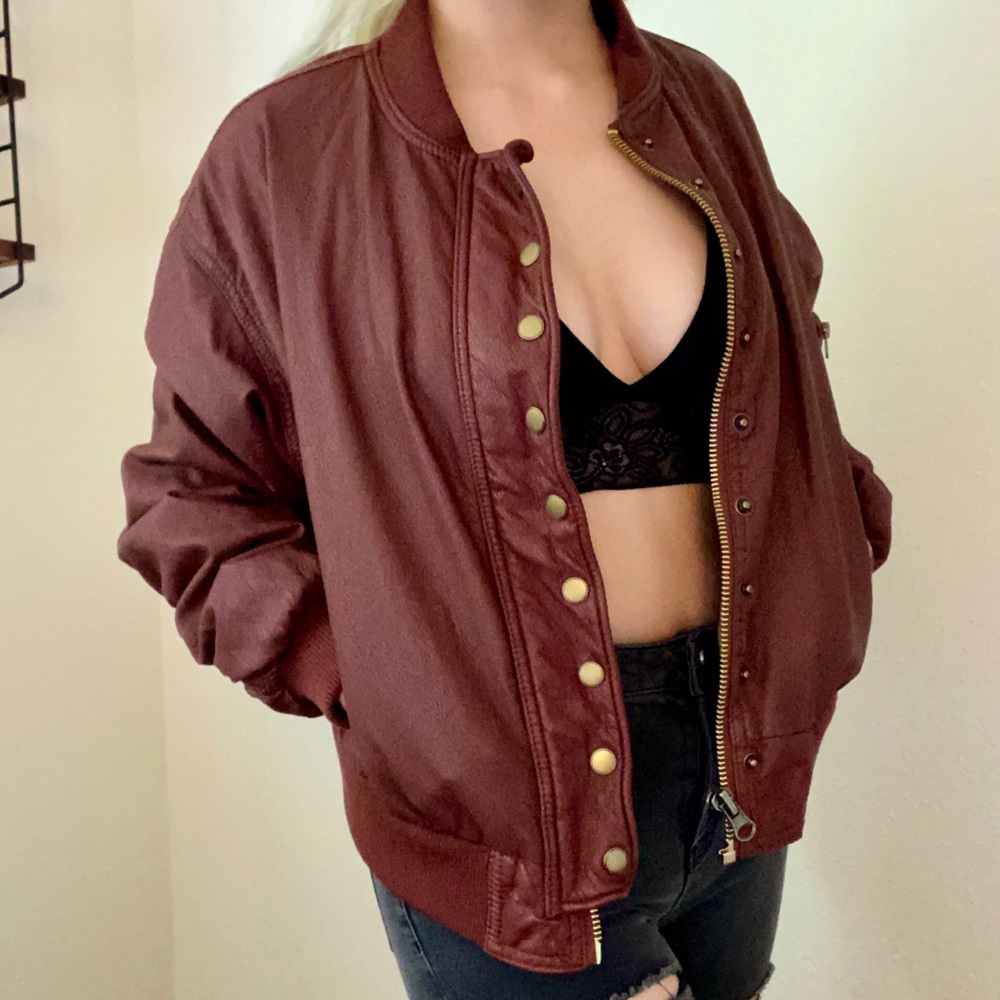 Free People Burgundy Bomber Jacket.
